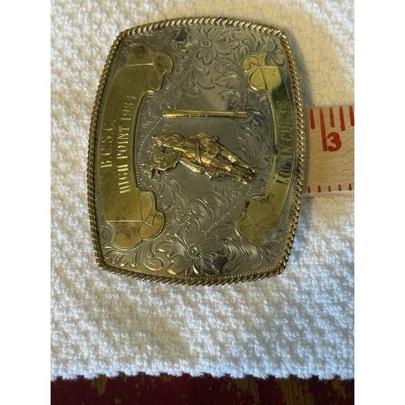 Montana Silversmiths 1984 Pole Bending Trophy Belt Buckle With Name Cowgirl main image 5